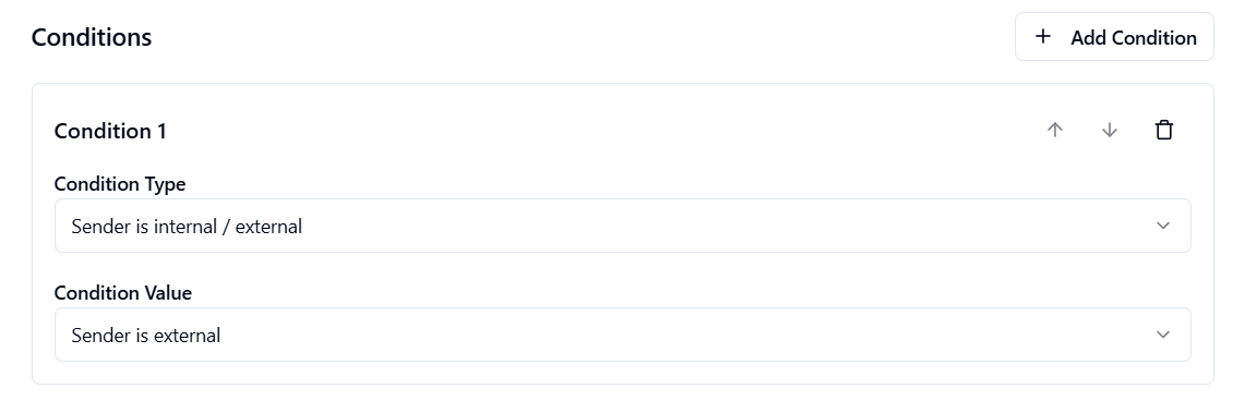 AutoReply365 condition set to Sender is external.