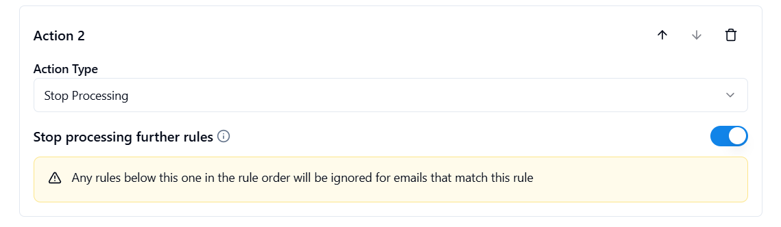 AutoReply365 “Stop processing” action.